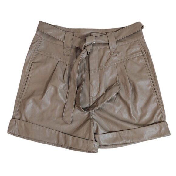 CI SONO Women's Light Brown Vegan Faux Leather Shorts - Picture 1 of 3